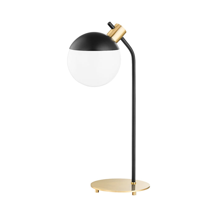 Miranda LED Table Lamp in Aged Brass/Soft Black.