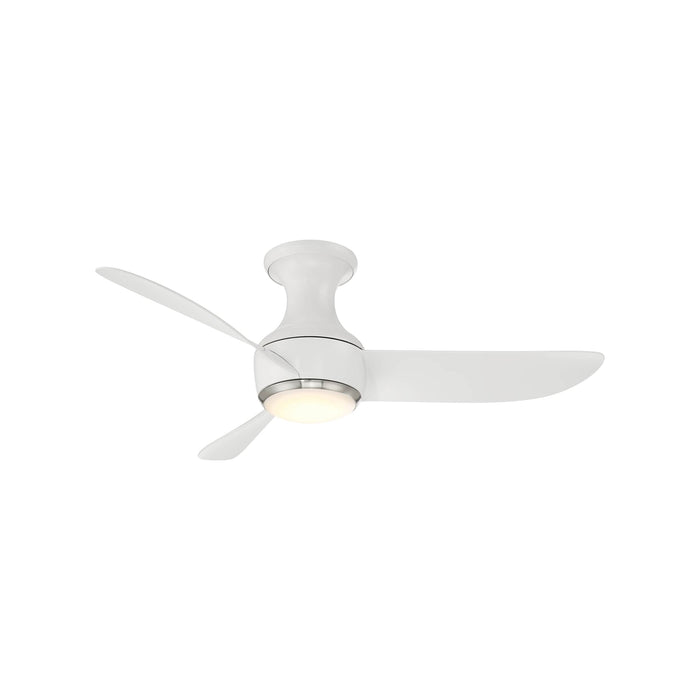 Corona Outdoor LED Flush Mount Ceiling Fan in Matte White/Brushed Nickel (44-Inch).