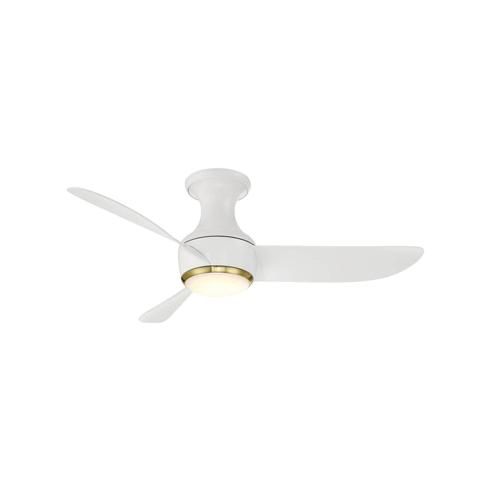 Corona Outdoor LED Flush Mount Ceiling Fan in Matte White/Soft Brass (44-Inch).