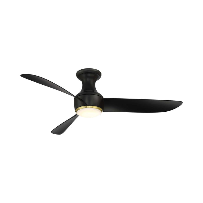 Corona Outdoor LED Flush Mount Ceiling Fan in Matte Black/Soft Brass (52-Inch).