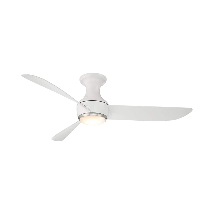 Corona Outdoor LED Flush Mount Ceiling Fan in Matte White/Brushed Nickel (52-Inch).