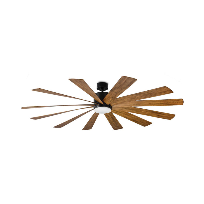 Windflower Downrod LED Ceiling Fan in 80-Inch/Matte Black/Distressed Koa.