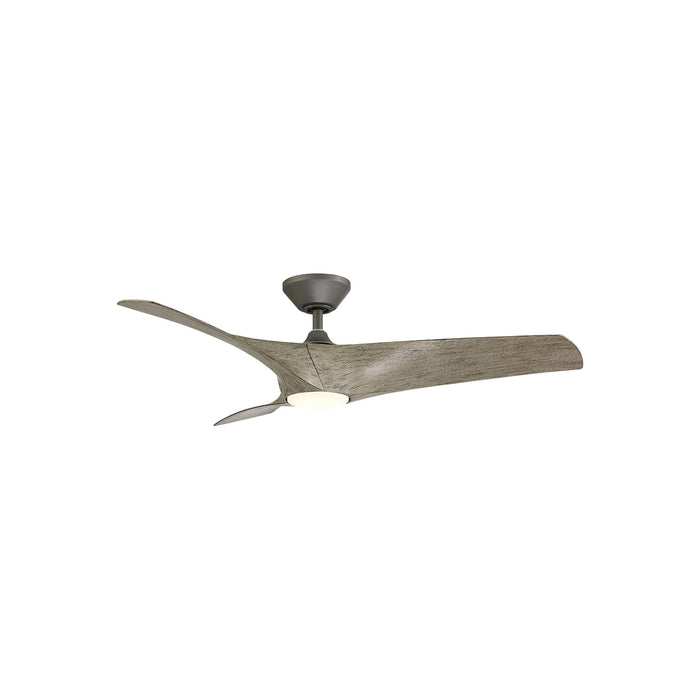Zephyr Downrod LED Ceiling Fan in 52-Inch/Graphite/Weathered Wood.