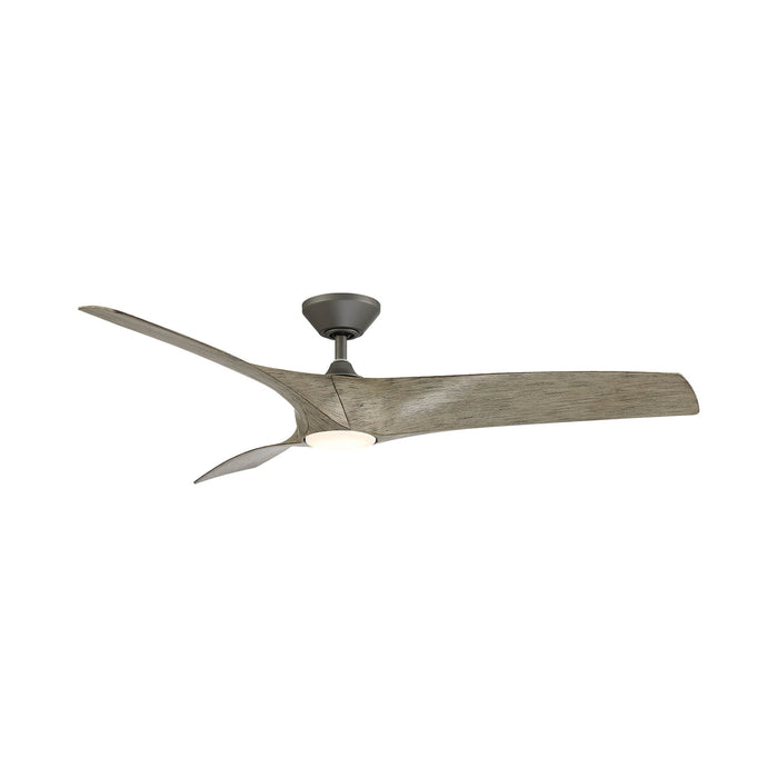 Zephyr Downrod LED Ceiling Fan in 62-Inch/Graphite/Weathered Wood.