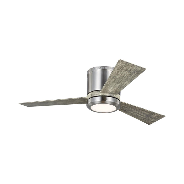 Clarity II LED Ceiling Fan in Brushed Steel/Light Grey Weathered Oak.