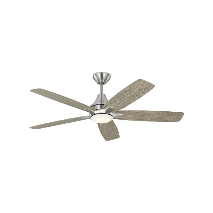 Lowden Indoor / Outdoor LED Ceiling Fan in Brushed Steel/Silver/Light Grey Weathered Oak (52-Inch).