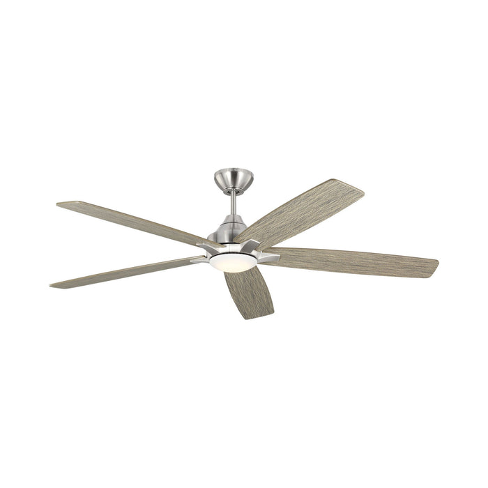 Lowden Indoor / Outdoor LED Ceiling Fan in Brushed Steel/Silver/Light Grey Weathered Oak (60-Inch).