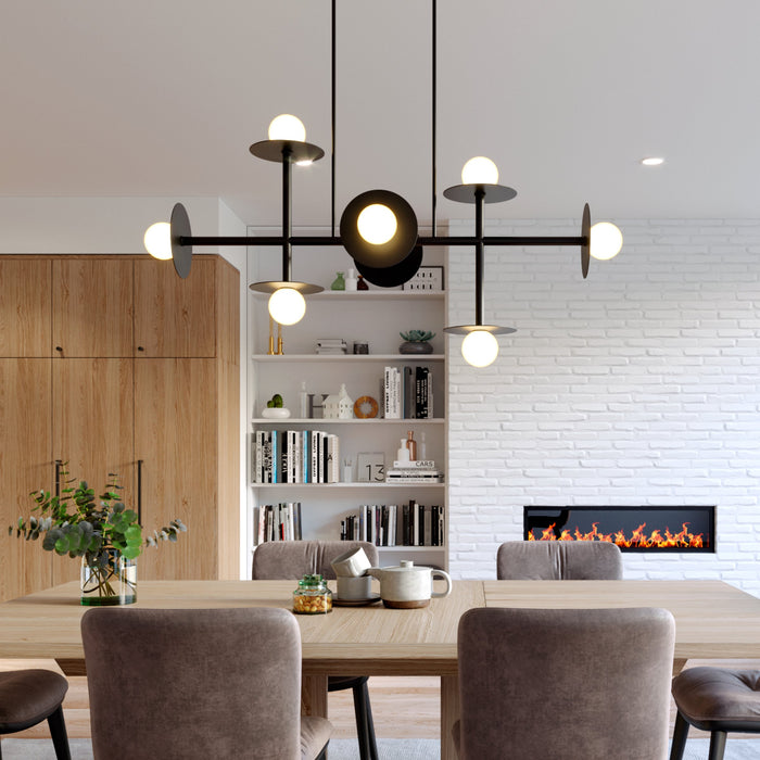Nodes Linear Chandelier in dining room.
