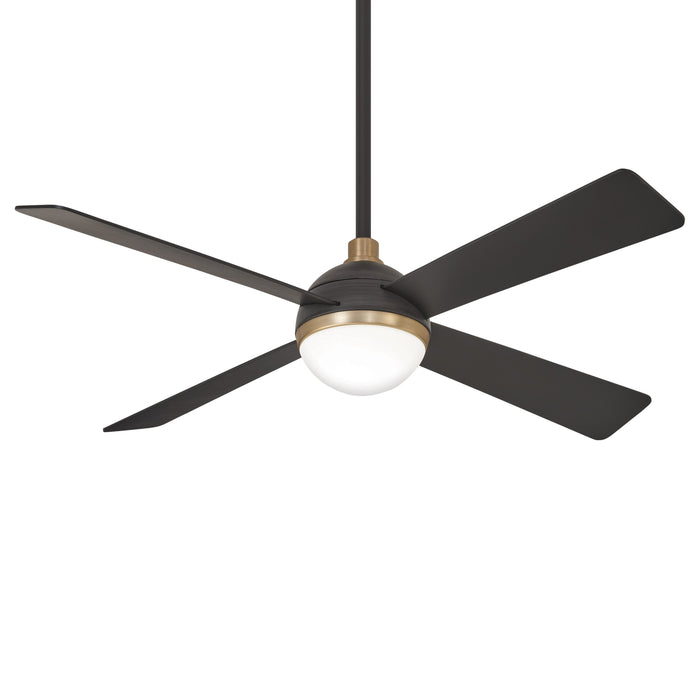 Orb LED Ceiling Fan in Soft Brass / Brushed Carbon.