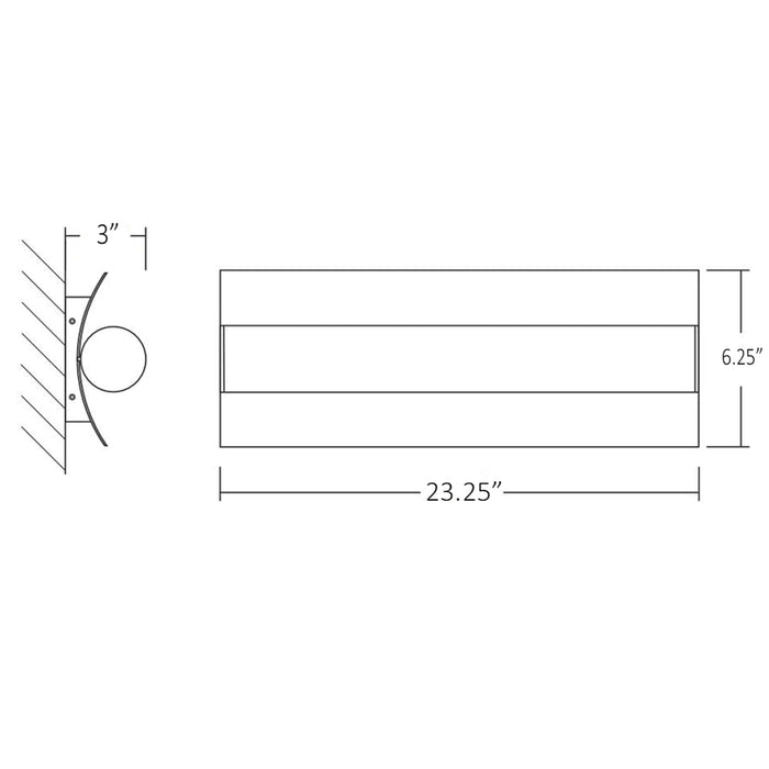 Wave LED Vanity Wall Light - line drawing.