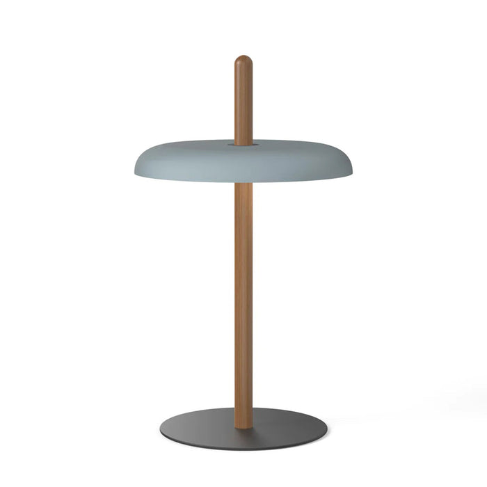 Nivel LED Table Lamp in Walnut/Slate Blue.