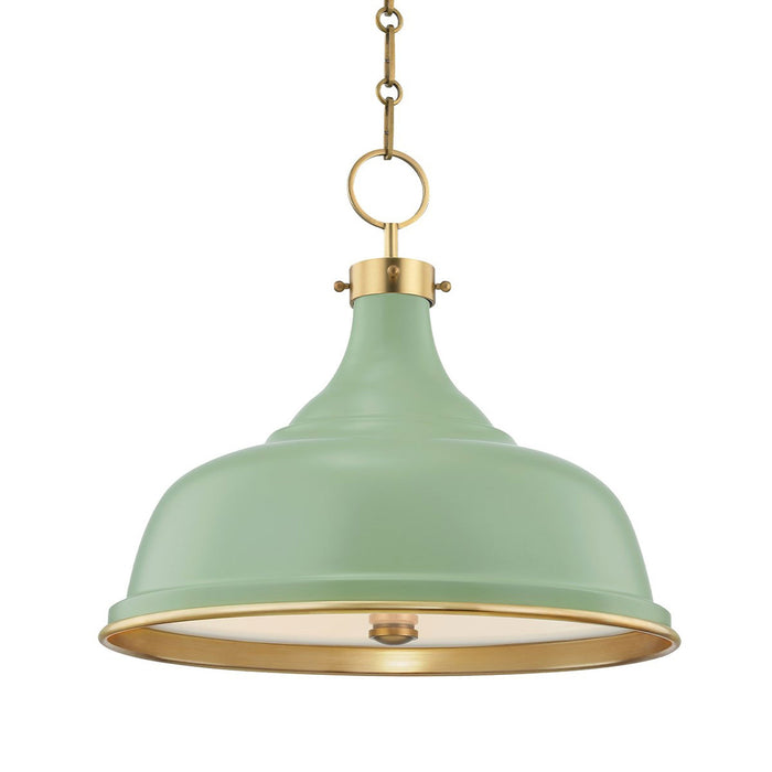Painted No.1 Pendant Light in Aged Brass/Leaf Green.