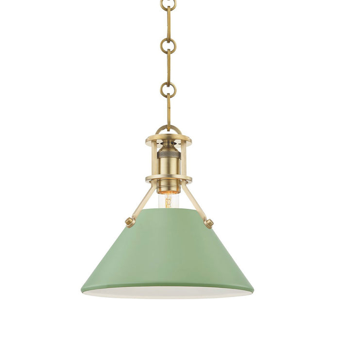 Painted No.2 Pendant Light Small/Aged Brass/Leaf Green.