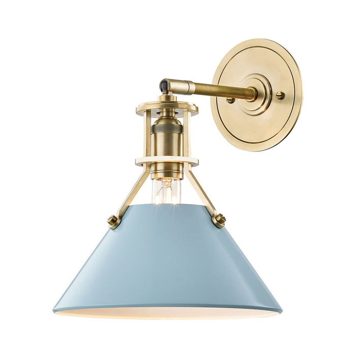 Painted No.2 Wall Light in Aged Brass/Blue Bird.