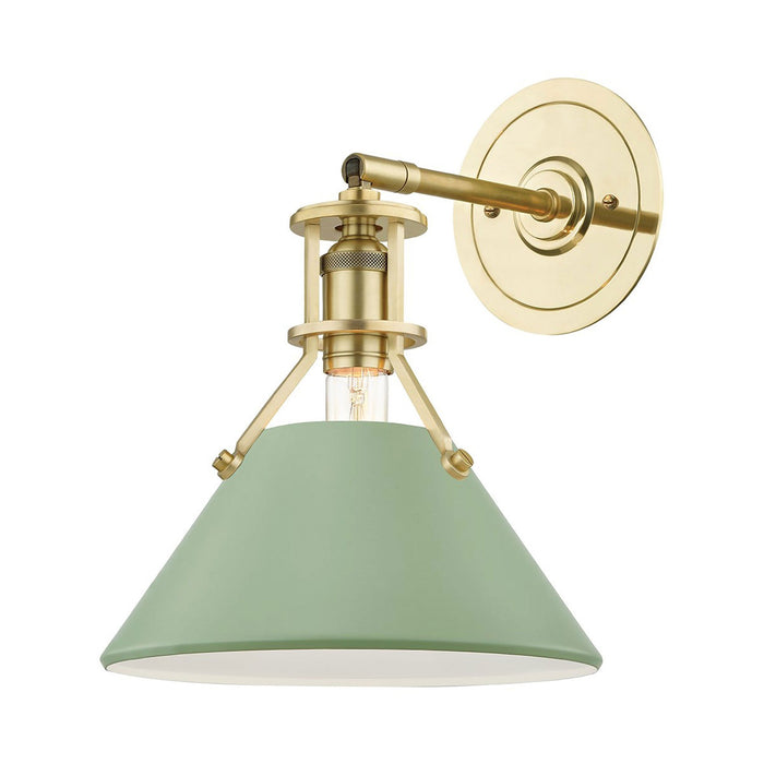 Painted No.2 Wall Light in Aged Brass/Leaf Green.