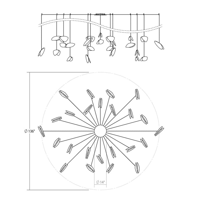 Papillons™ Swag LED Pendant Light - line drawing.
