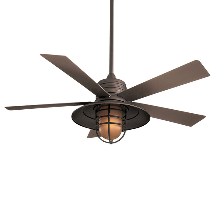 Rainman Outdoor Ceiling Fan in Oil Rubbed Bronze / Vintage Amber/LED.