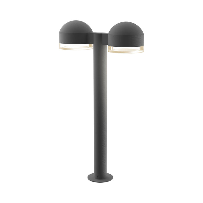 Reals Dome Cap LED Double Bollard in Medium/Clear Cylinder Lens/Textured Gray.