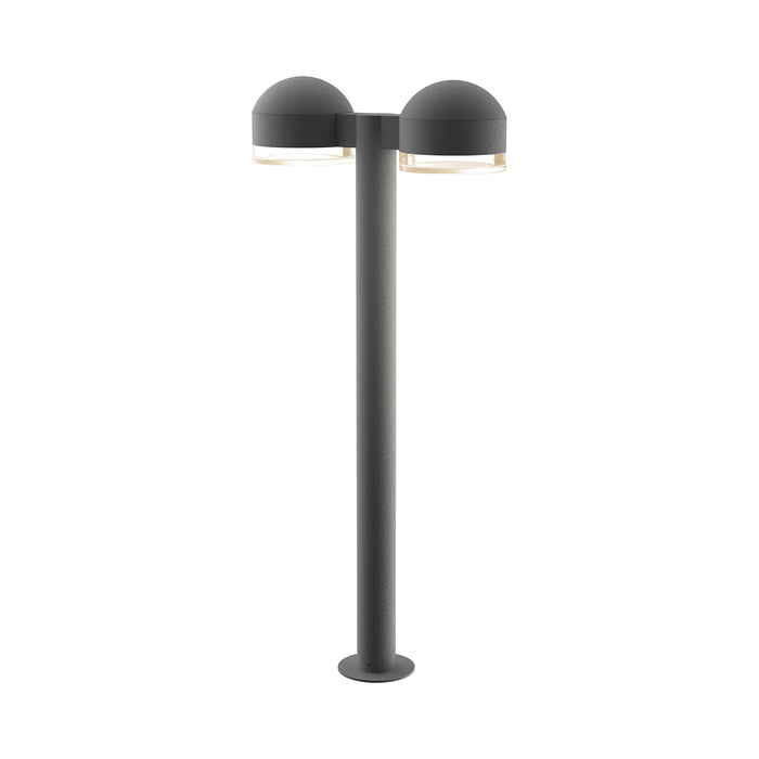 Reals Dome Cap LED Double Bollard in Large/Clear Cylinder Lens/Textured Gray.