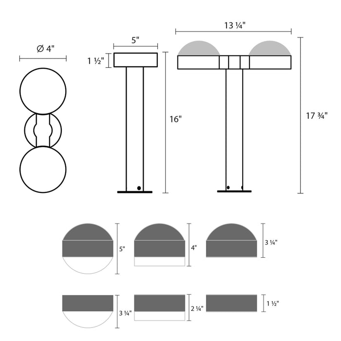 Reals Dome Cap LED Double Bollard - line drawing.