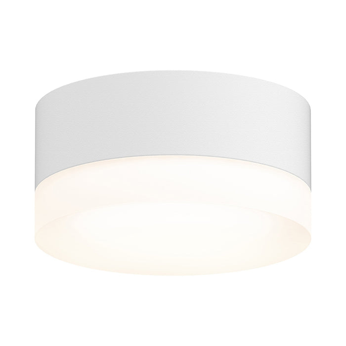 Reals Outdoor LED Flush Mount Ceiling Light in Textured White/White Cylinder Lens.