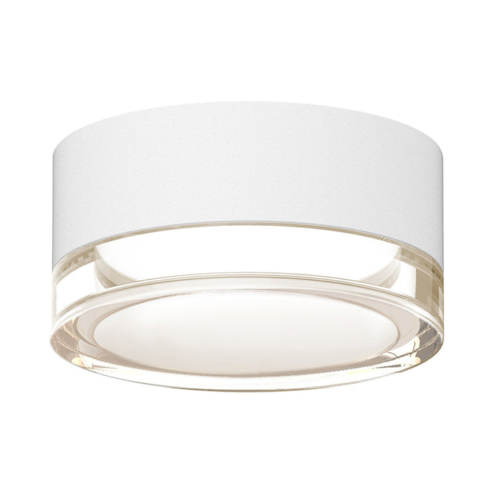 Reals Outdoor LED Flush Mount Ceiling Light in Textured White/Clear Cylinder Lens.