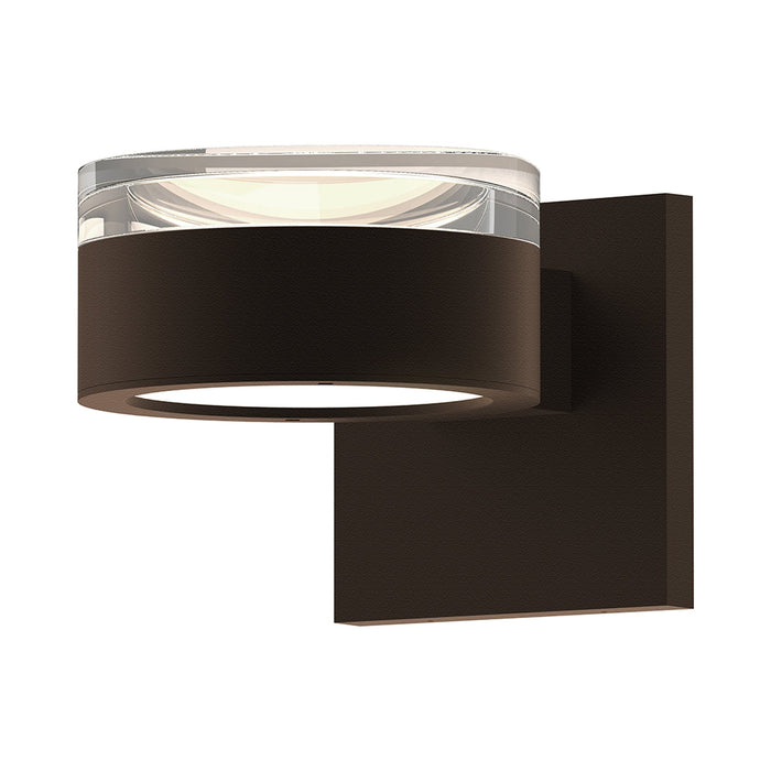Reals Up/Down Outdoor LED Wall Light in Textured Bronze/Clear Cylinder Lens/Plate Lens.