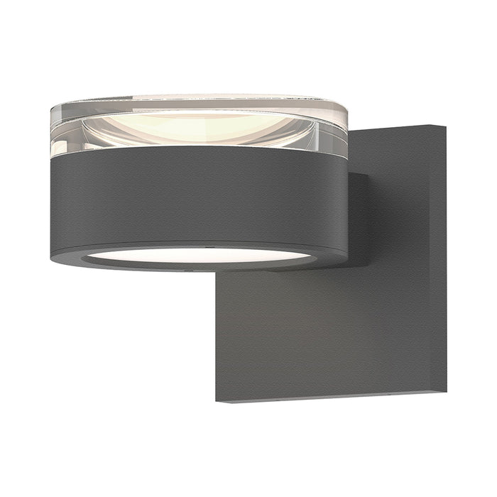 Reals Up/Down Outdoor LED Wall Light in Textured Gray/Clear Cylinder Lens/Plate Lens.