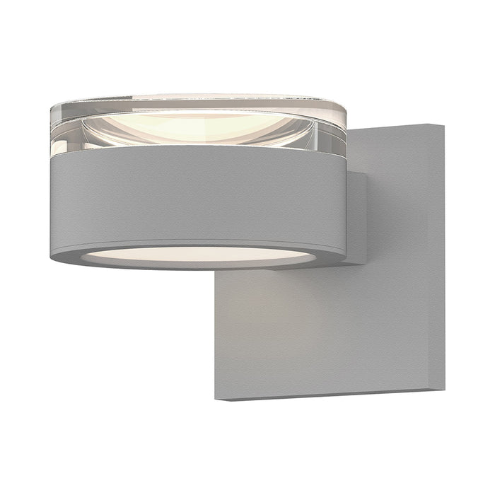 Reals Up/Down Outdoor LED Wall Light in Textured White/Clear Cylinder Lens/Plate Lens.