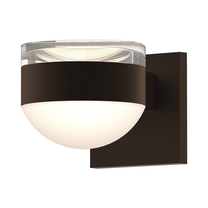 Reals Up/Down Outdoor LED Wall Light in Textured Bronze/Clear Cylinder Lens/Dome Lens.