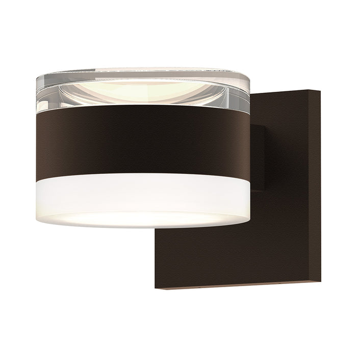 Reals Up/Down Outdoor LED Wall Light in Textured Bronze/Clear Cylinder Lens/White Cylinder Lens.