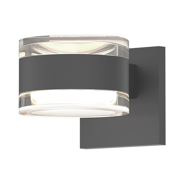 Reals Up/Down Outdoor LED Wall Light in Textured Gray/Clear Cylinder Lens/Clear Cylinder Lens.