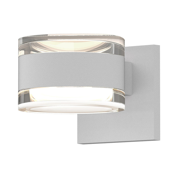 Reals Up/Down Outdoor LED Wall Light in Textured White/Clear Cylinder Lens/Clear Cylinder Lens.