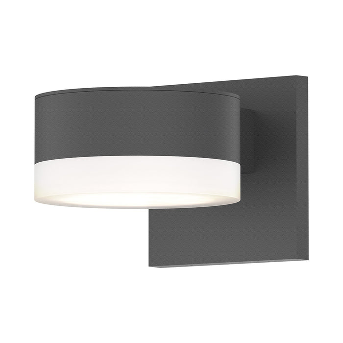 Reals Up/Down Outdoor LED Wall Light in Textured Gray/Plate Lens/White Cylinder Lens.