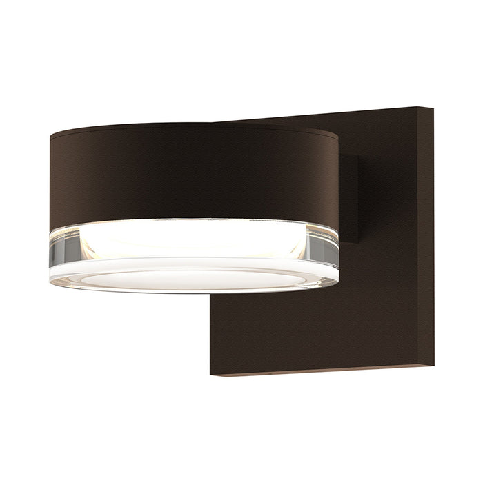 Reals Up/Down Outdoor LED Wall Light in Textured Bronze/Plate Lens/Clear Cylinder Lens.