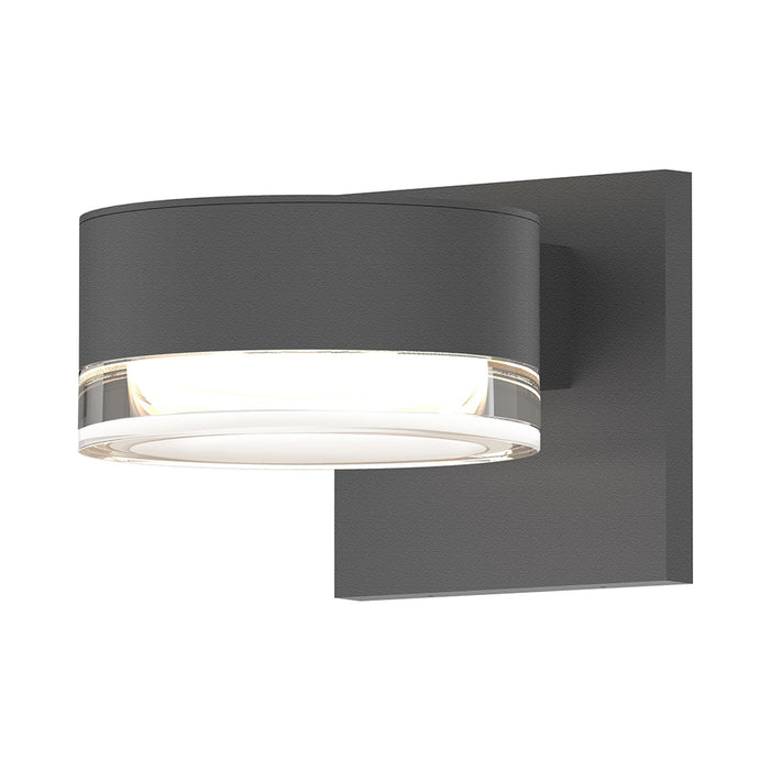 Reals Up/Down Outdoor LED Wall Light in Textured Gray/Plate Lens/Clear Cylinder Lens.