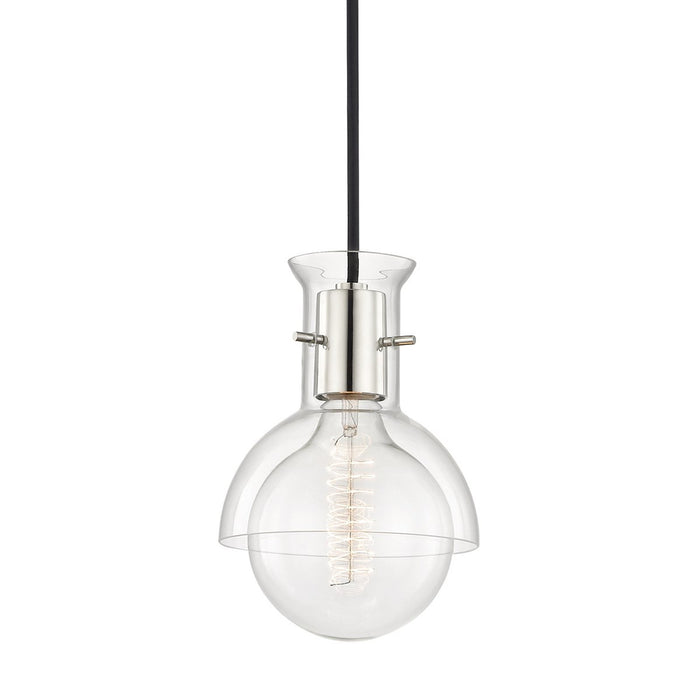 Riley Glass Pendant Light in Polished Nickel.