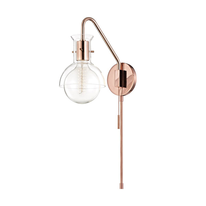 Riley Glass Wall Light in Polished Copper.