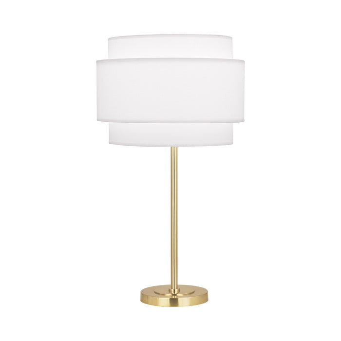 Decker Table Lamp in Modern Brass/Ascot White.