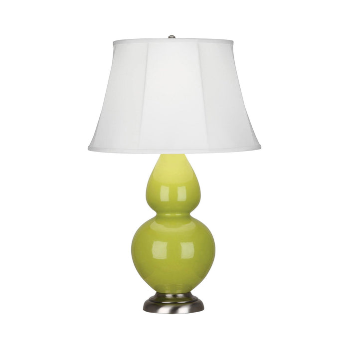 Double Gourd Large Accent Table Lamp in Apple/Silk Stretch/Antique Silver.