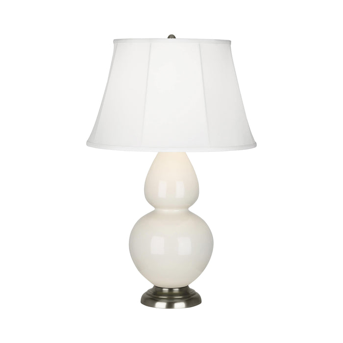 Double Gourd Large Accent Table Lamp in Bone/Silk Stretch/Antique Silver.