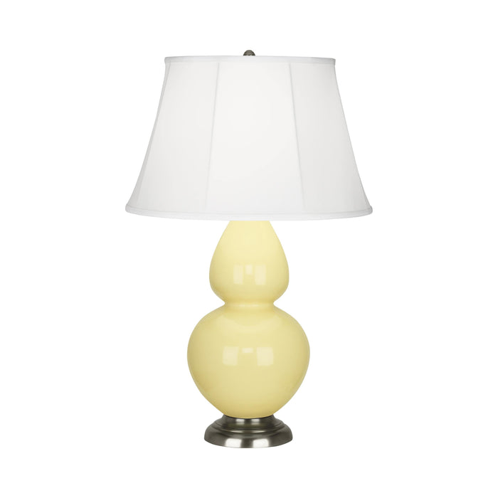 Double Gourd Large Accent Table Lamp in Butter/Silk Stretch/Antique Silver.