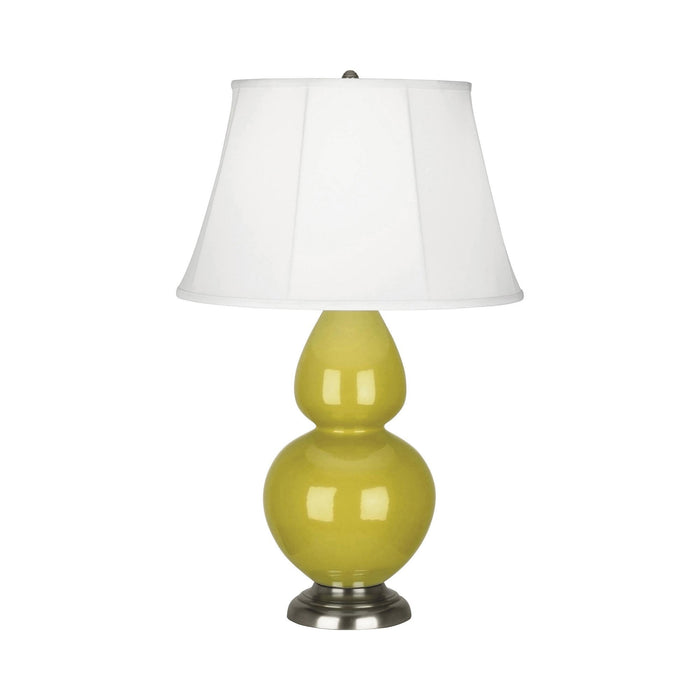 Double Gourd Large Accent Table Lamp in Citron/Silk Stretch/Antique Silver.