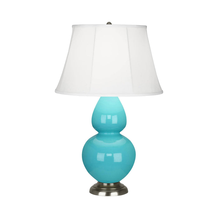 Double Gourd Large Accent Table Lamp in Egg Blue/Silk Stretch/Antique Silver.