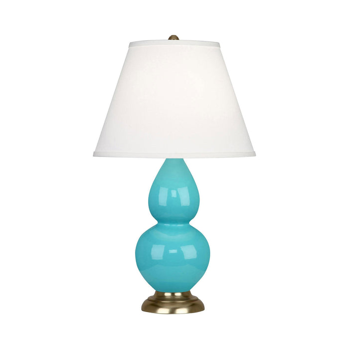 Double Gourd Large Accent Table Lamp in Egg Blue/Fabric Hardback/Antique Silver.