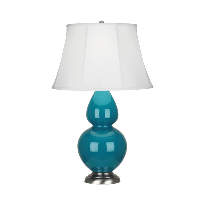 Double Gourd Large Accent Table Lamp in Peacock/Silk Stretch/Antique Silver.