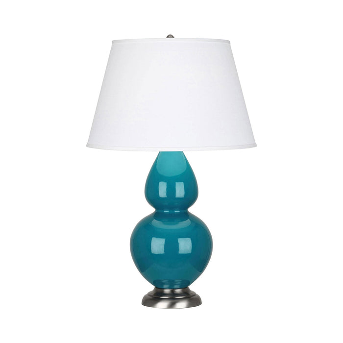 Double Gourd Large Accent Table Lamp in Peacock/Fabric Hardback/Antique Silver.