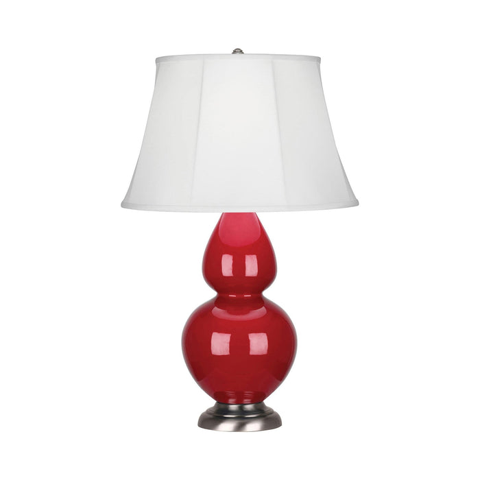 Double Gourd Large Accent Table Lamp in Ruby Red/Silk Stretch/Antique Silver.