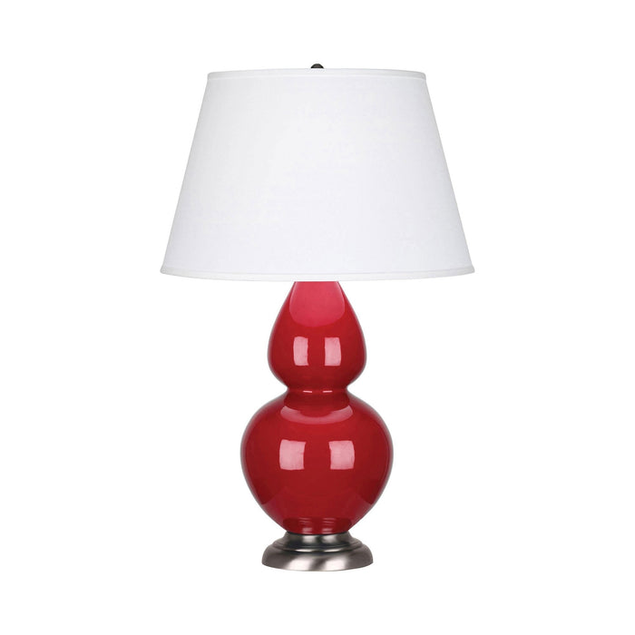 Double Gourd Large Accent Table Lamp in Ruby Red/Fabric Hardback/Antique Silver.