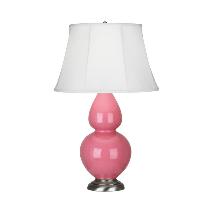 Double Gourd Large Accent Table Lamp in Schiaparelli Pink/Silk Stretch/Antique Silver.